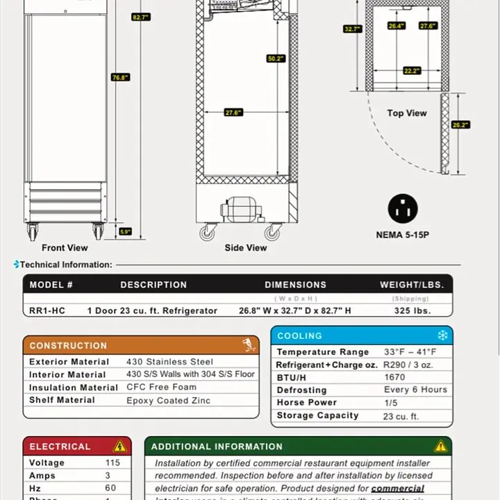 Stainless Steel Reach-In Refrigerator SERV-WARE RR1-HC - Master