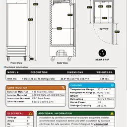 Stainless Steel Reach-In Refrigerator SERV-WARE RR1-HC - Master