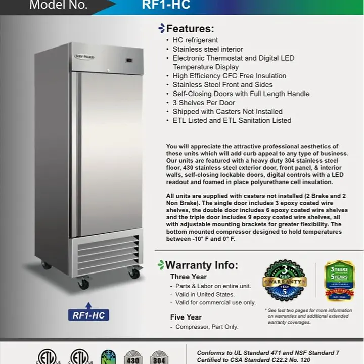 Stainless Steel Reach-In Freezer SERV-WARE RF1-HC - Master