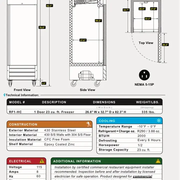 Stainless Steel Reach-In Freezer SERV-WARE RF1-HC - Master
