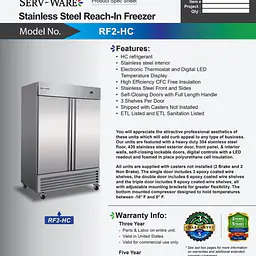 Stainless Steel Reach-In Two Door Freezer SERV-WARE RF2-HC - Master
