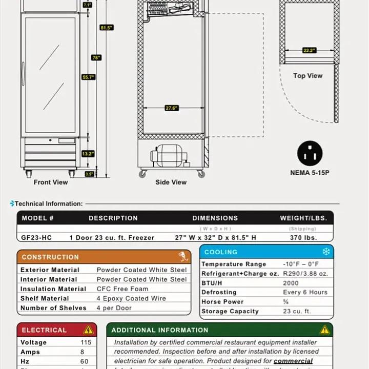 Glass Door Merchandiser Freezer SERV-WARE GF23-HC - Master