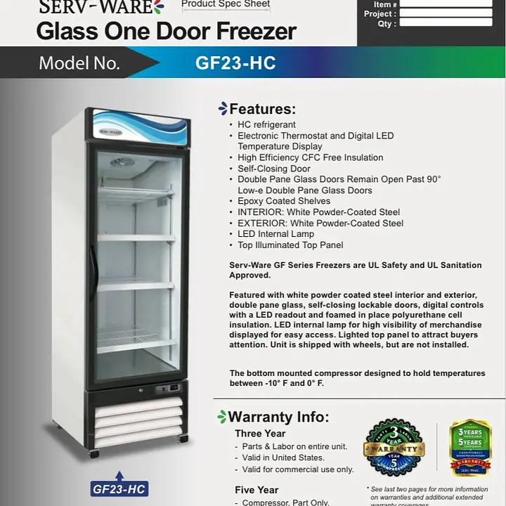 Glass Door Merchandiser Freezer SERV-WARE GF23-HC - Master