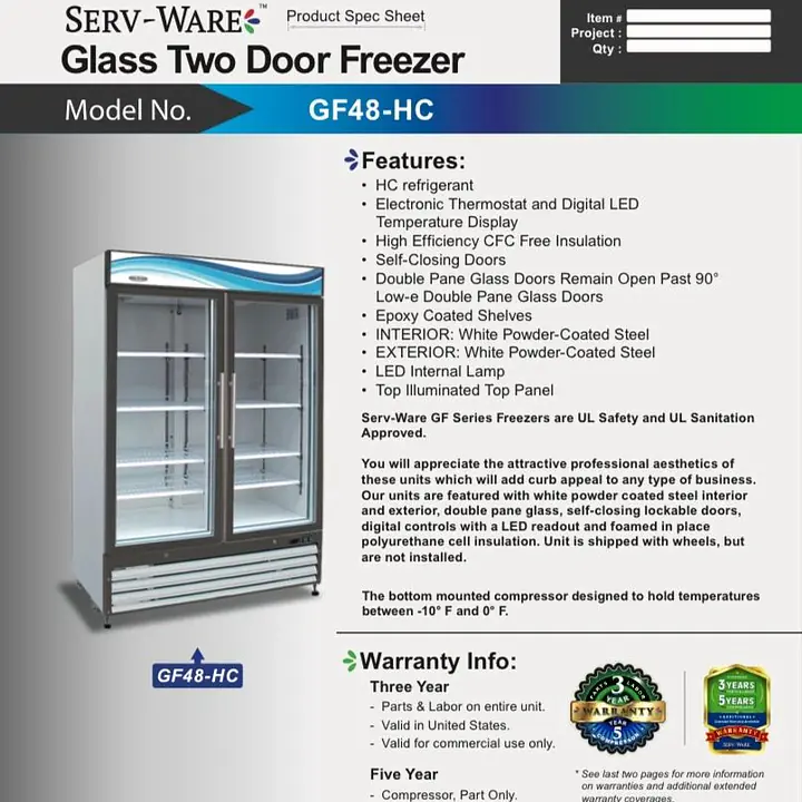 Glass Two Door Freezer SERV-WARE GF48-HC - Master
