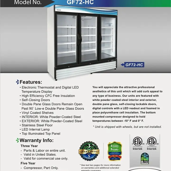 Glass Three Door Freezer SERV-WARE GF72-HC - Master
