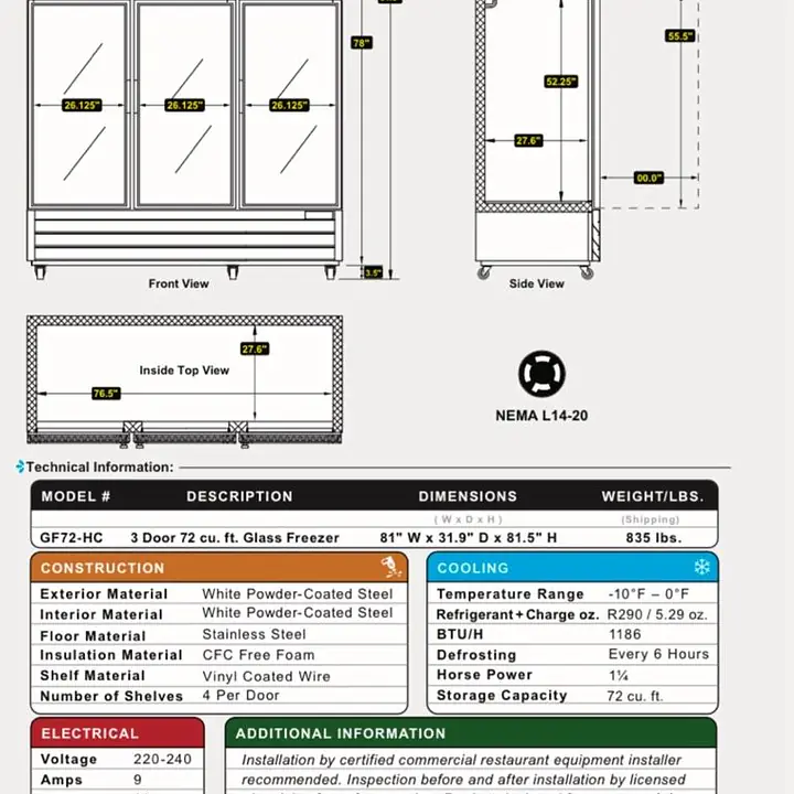 Glass Three Door Freezer SERV-WARE GF72-HC - Master