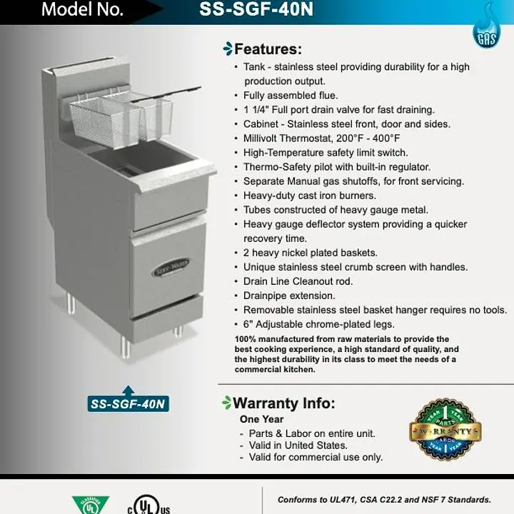 3 Tube Fryer SERV-WARE Select Series SS-SGF40N:L - Master