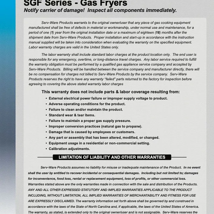 3 Tube Fryer SERV-WARE Select Series SS-SGF40N:L - Master