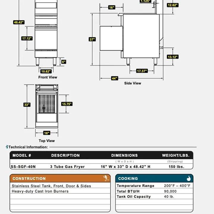 3 Tube Fryer SERV-WARE Select Series SS-SGF40N:L - Master