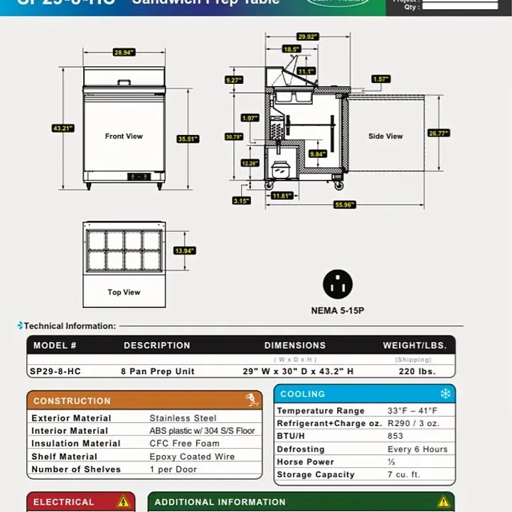Sandwich Prep Table SERV-WARE SP29-8-HC - Master