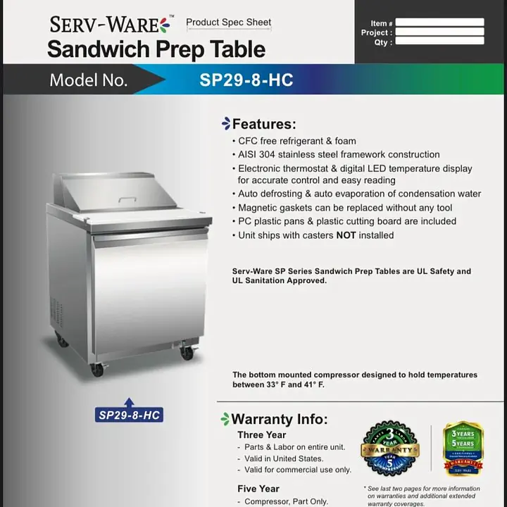 Sandwich Prep Table SERV-WARE SP29-8-HC - Master