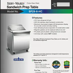 Sandwich Prep Table SERV-WARE SP29-8-HC - Master