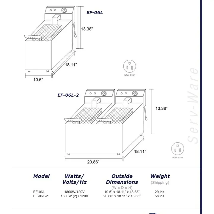 2 Basket Electric Fryer SERV-WARE EF-60L - Master