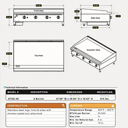 4 Burner Thermostatic Griddle 48” SERV-WARE STGS-48 - Master