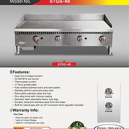 4 Burner Thermostatic Griddle 48” SERV-WARE STGS-48 - Master