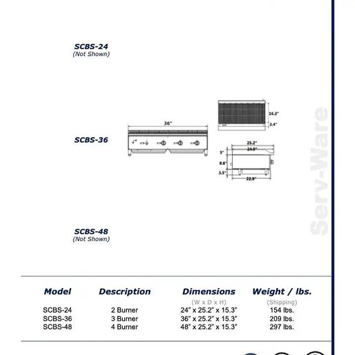 2 Burner Charbroiler 24” SERV-WARE SCBS-24 - Master