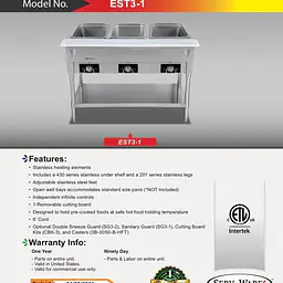 3 Bay Electric Hot Table SERV-SARE EST3-1 - Master