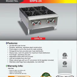 CounterTop 4 Burner Hot Plate SERV-WARE SHPS-24 - Master