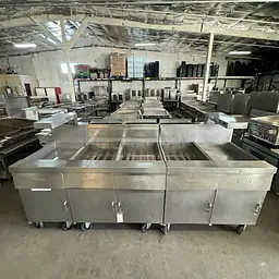 Dean by Frymaster SCFSM360GNS Natural Gas Floor Fryer with 4 Fryers & FryWarmers - Master