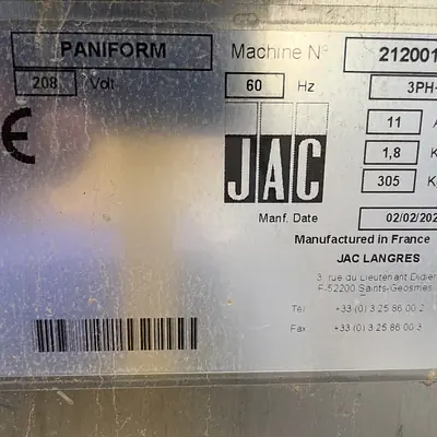 JAC PANIFORM 208 V 3 PHASE primary image