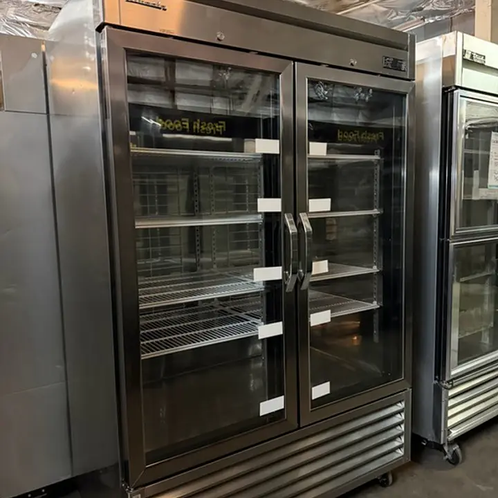 USED 2 Glass Door Refrigerator Reach In Stainless Merchandiser Blue Air - Master